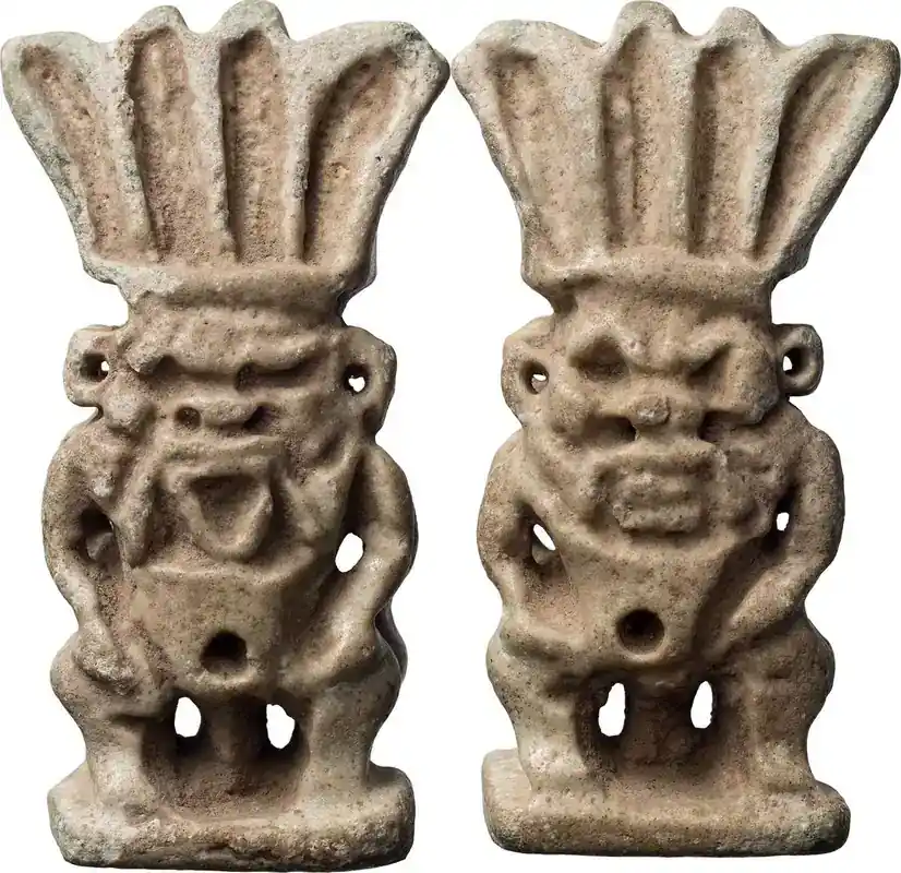 Preisknaller | spätes Period, 26th Dynasty, ca. Egyptian Double Faced Faience Bes Amulet
