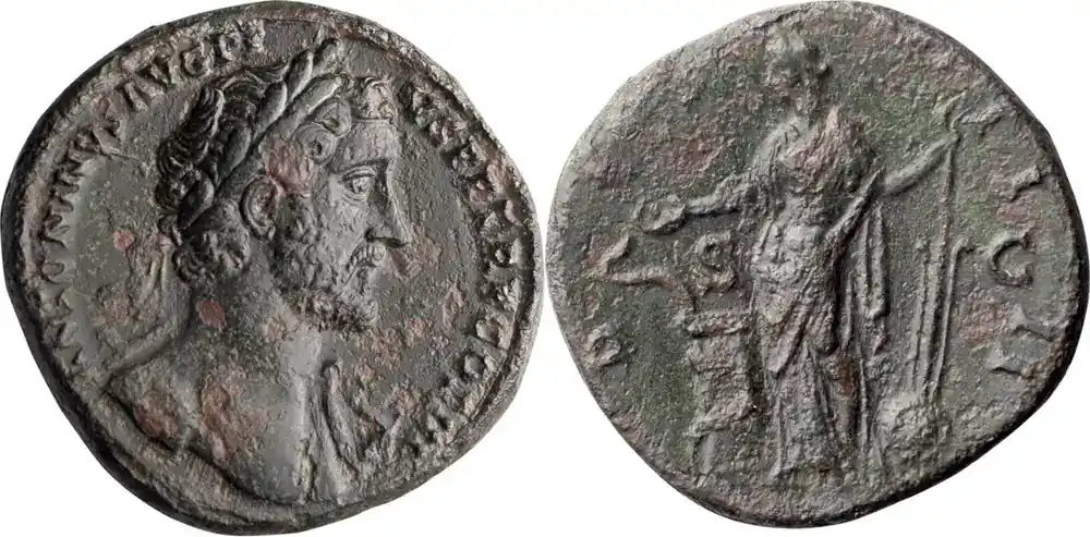 Ancient Roman 144 n. Chr. Antoninus Pius. Sestertius | Endet bald