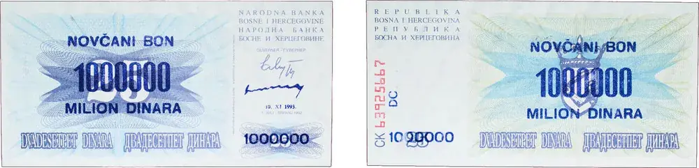 1 000 000 Dinars Bosnia and Herzegovina 1993 1 000 000 Dinara Paper UNC P 35 unz - Profi-Qualität