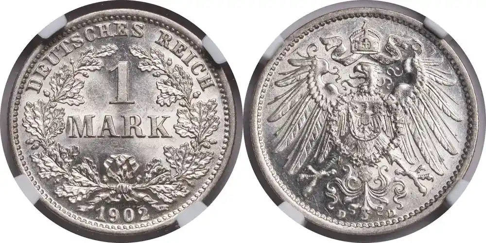 Extra-Rabatt - GERMANY 1902 D Silver 1 Mark Coin. Munich mint! NGC MS 62