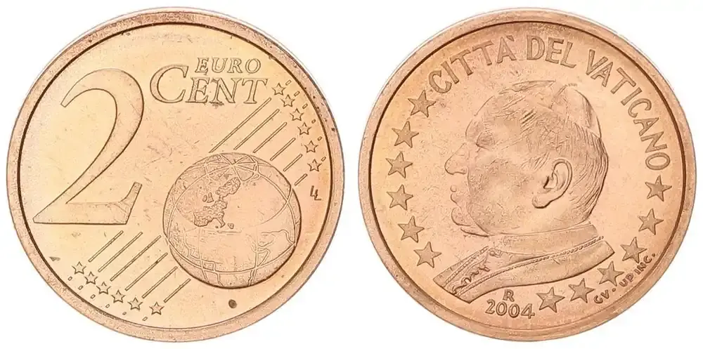 Knallerpreis | Vatikan 2 Cent 2004 Kursmünze mit Papstmotiv prägefrisch