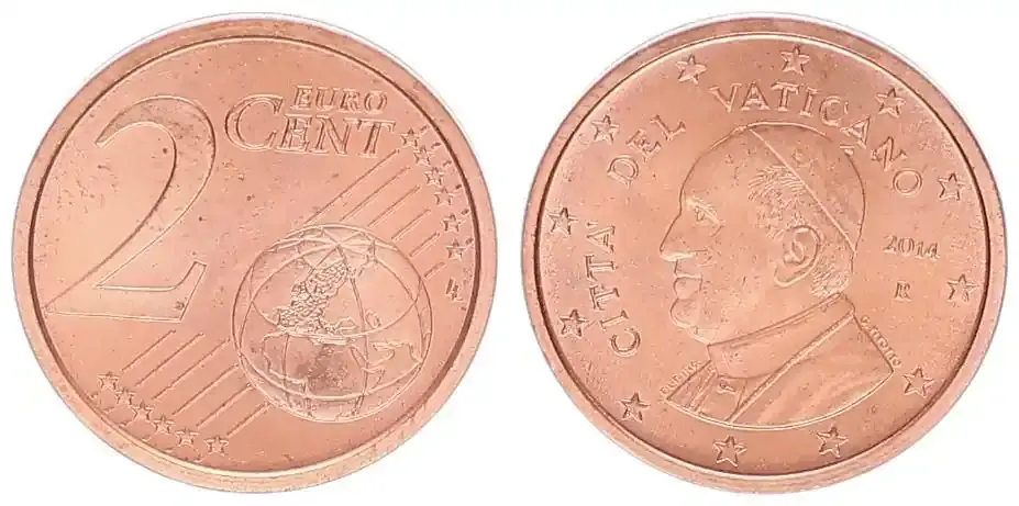 Endet bald - Vatikan 2 Cent 2014 Kursmünze mit Papstmotiv prägefrisch