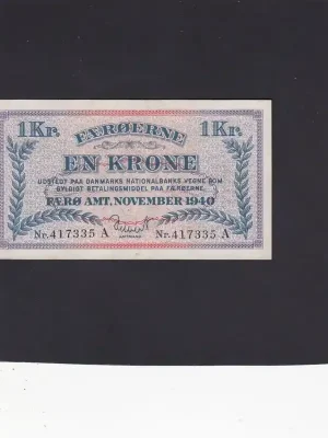 Faeroe Isl. 1 Krone 1940 P.9 XF-UNC | Schnelle Zustellung