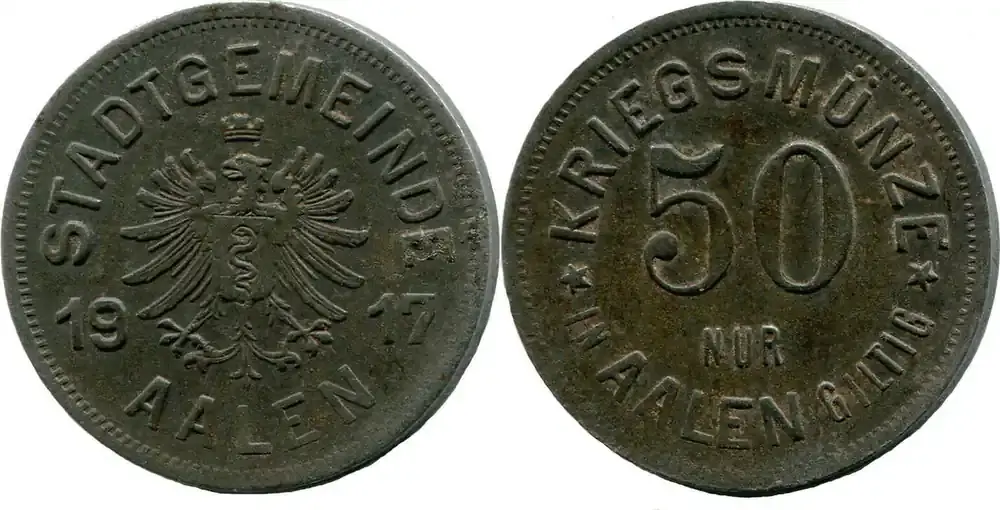 Württemberg, 50 Pf 1917, Aalen – Stadt, ss - Auf Lager