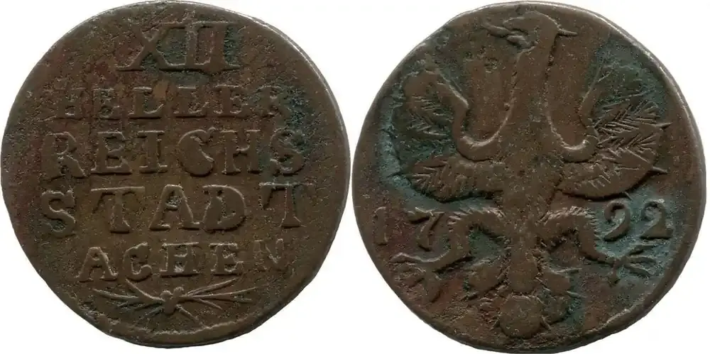 Aachen – Stadt, XII Heller 1792, Rv Belag, s-ss | Extra-Rabatt