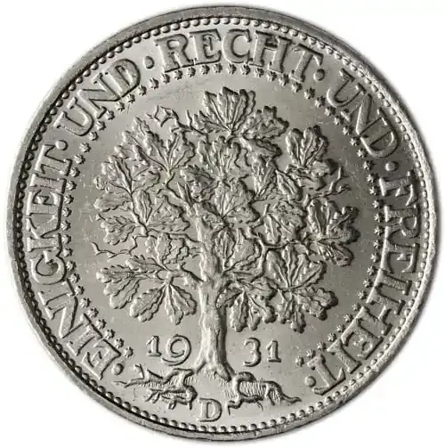 Mega-Angebot - Weimarer Republik 5 Reichsmark Silber (1927 – 1933) – Eichenbaum