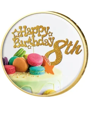 Deal - 2 Euro vergoldet 8. Geburtstag mit Farbmotiv