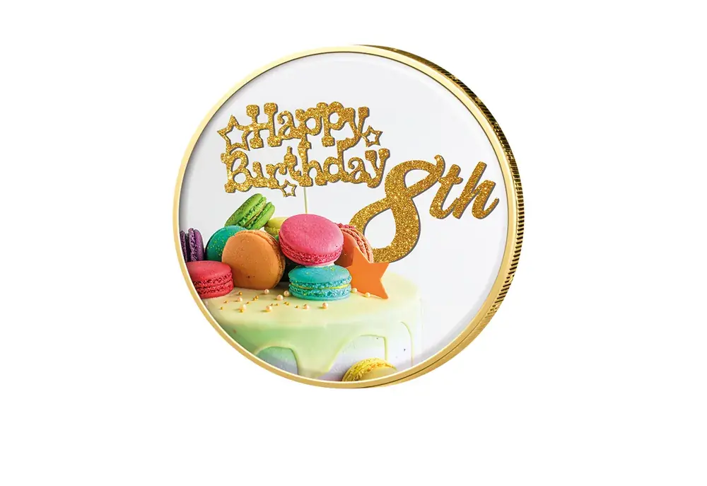 Deal - 2 Euro vergoldet 8. Geburtstag mit Farbmotiv