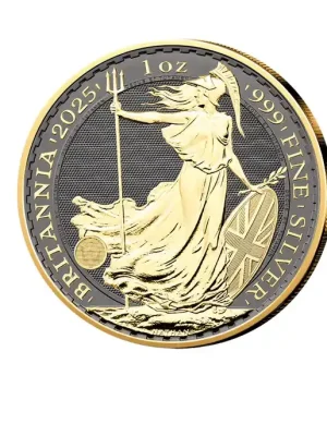 Sehr gut bewertet - Britannia 1 oz Silber 2025 Großbritannien mit Ruthenium und 24 kt Goldapplikation