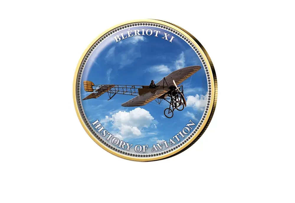 Hohe Qualität - 2 Euro vergoldet Blériot XI mit Farbmotiv