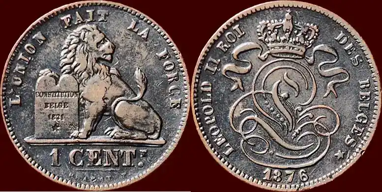 1 Centime 1876 BELGIUM – KINGDOM – LEOPOLD II, 1865-1909 – ss+ à vf / vz | Endet bald