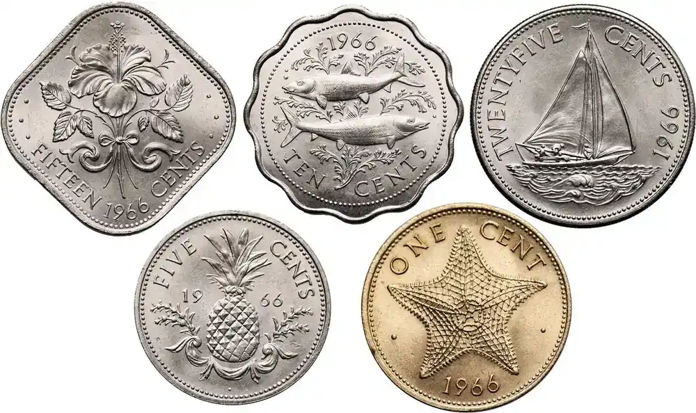Bahamas 1 Cent, 5, 10, 15, 25 Cents 1966 Set 5 pcs. vz-st - Profi-Qualität