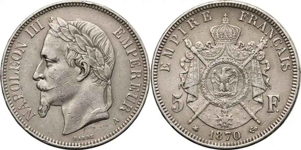 France, Napoleon III 5 Francs 1870 A Paris Mint ss+ | Extra sparen