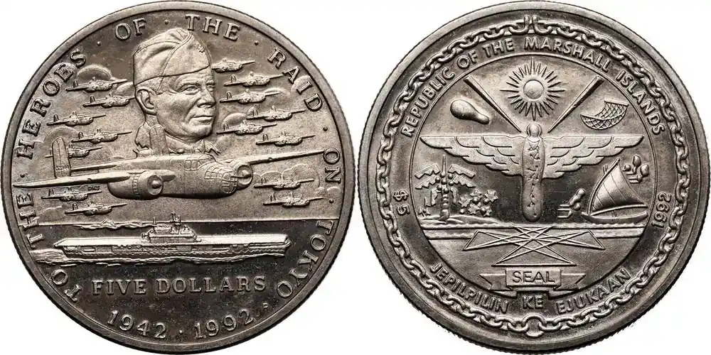 Marshall Islands 5 Dollar 1992 First Raid on Tokyo – Doolittle fast St - Nur noch kurze Zeit