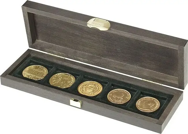 Schnäppchen - Lindner Echtholz-Münzkassette CARUS S mit 5 Fächern S2490-5 Neu